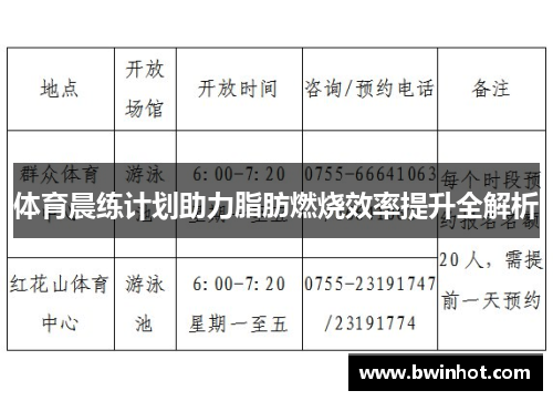 体育晨练计划助力脂肪燃烧效率提升全解析